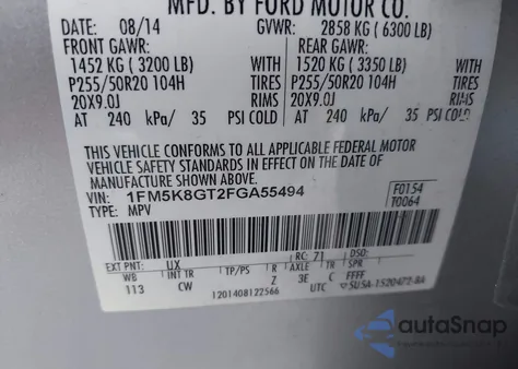 2015 Ford Explorer Sport z USA, uszkodzony, nr VIN 1FM5K8GT2FGA55494